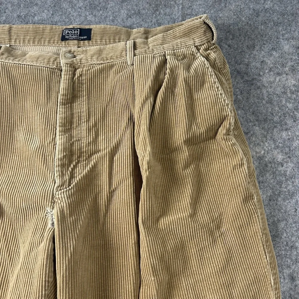 Vintage Polo Ralph Lauren Pants Mens 40x32 Corduroy Straight Leg Brown USA FLAW